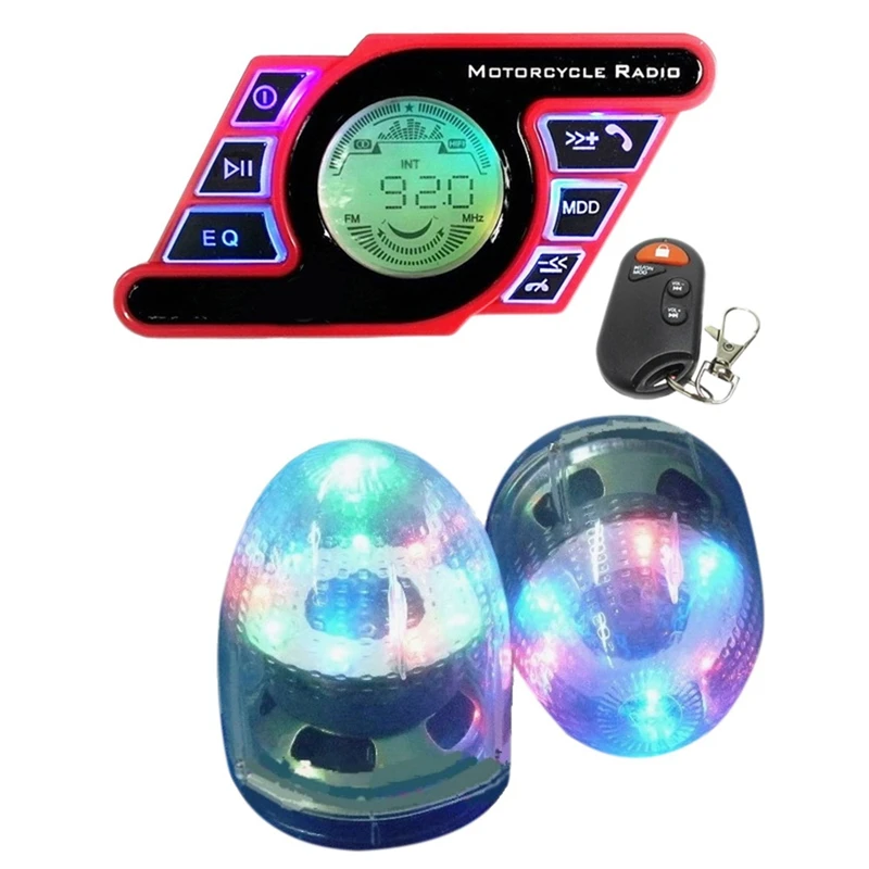 LED Multicolor Lamp Motorcycle Bluetooth Sound Audio System Stereo Handsfree Speakers Radio MP3 Music Player