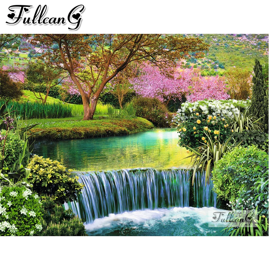 spring natural scenery 5d diy diamond painting cross stitch full rhinestone embroidery mosaic picture river Home decor AA3543