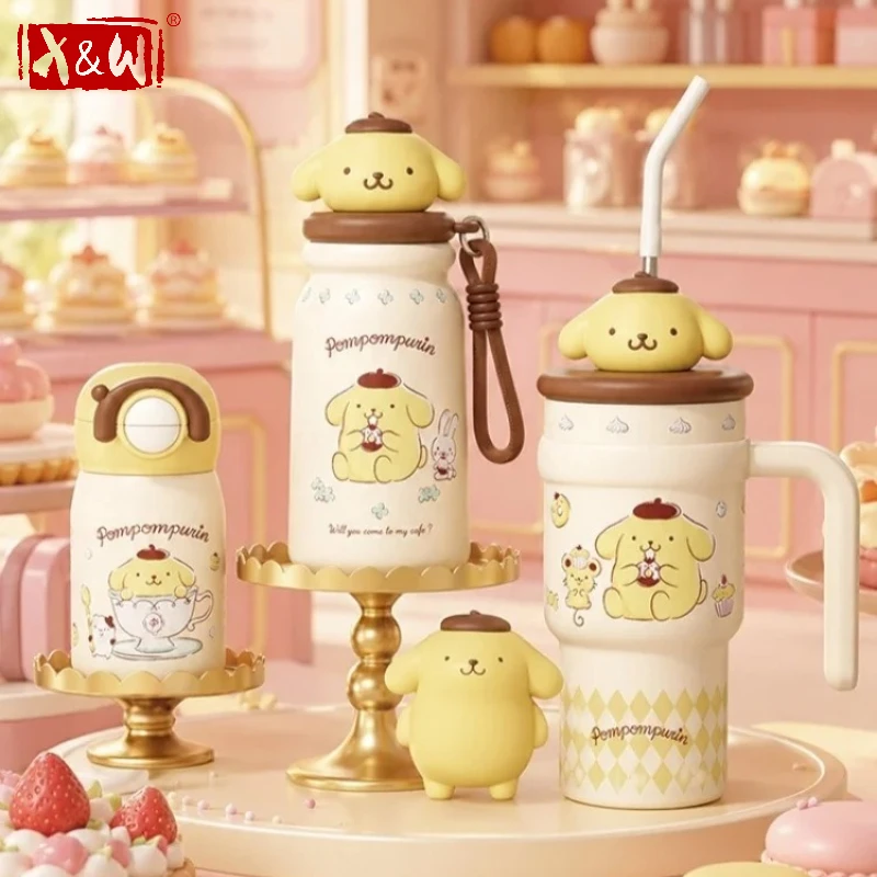 X&W Sanrio Pompompurin Series Insulated Water Bottles 316 Stainless Steel Vacuum Flask Portable Kids Outdoor Travel Ice Tumbler