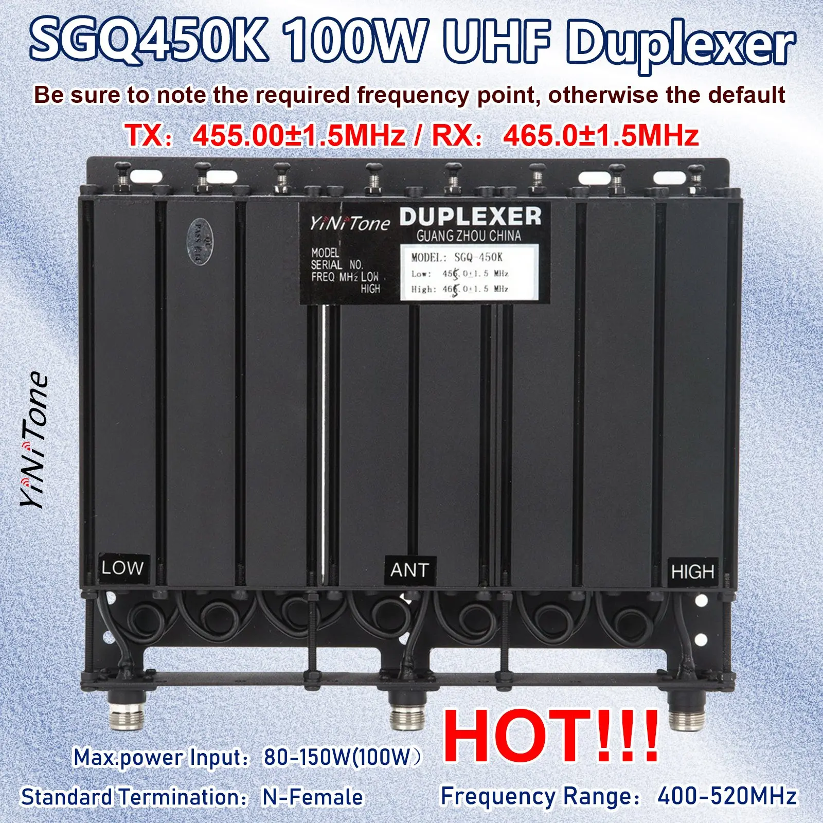 100W UHF 400-520MHz Duplexer for two way radio repeater N-Female walkie-talkie SGQ-450K customizable frequency Portable Duplex