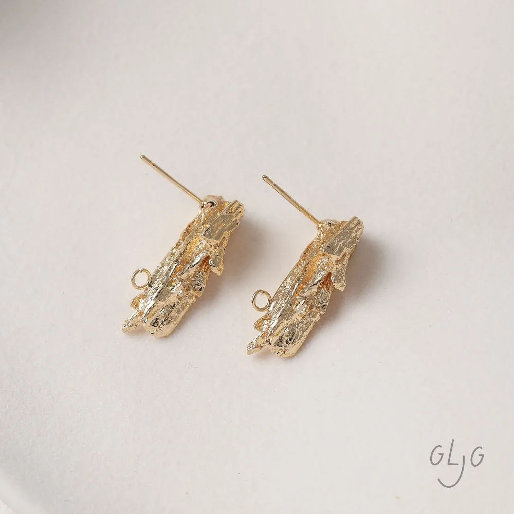 2PCS Dainty Irregular Lava Ear Studs Earrings for Jewelry Findings Making DIY Brass 14k Gold Plated 26*11.5mm Accessories view 4