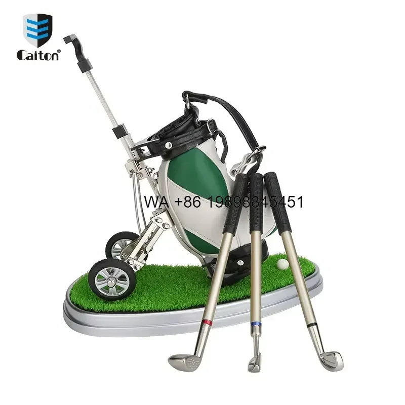 Wmwmnu Factory Custom Logo Green Grass Base 3 Piece Set Mini Desktop Aluminum Alloy Trolley Pen Holder for Gifts