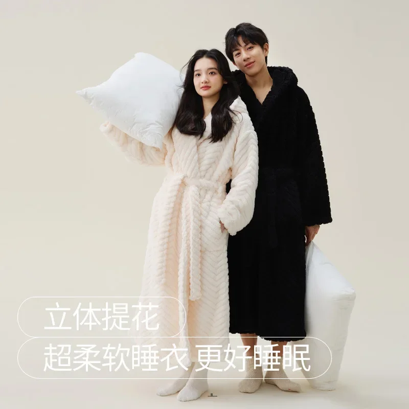 

Lovers Winter Extra Long Plus Size Flannel Coral Fleece Warm Bathrobe Women Dobby Kimono Bath Robe Bridesmaid Sexy Dressing Gown