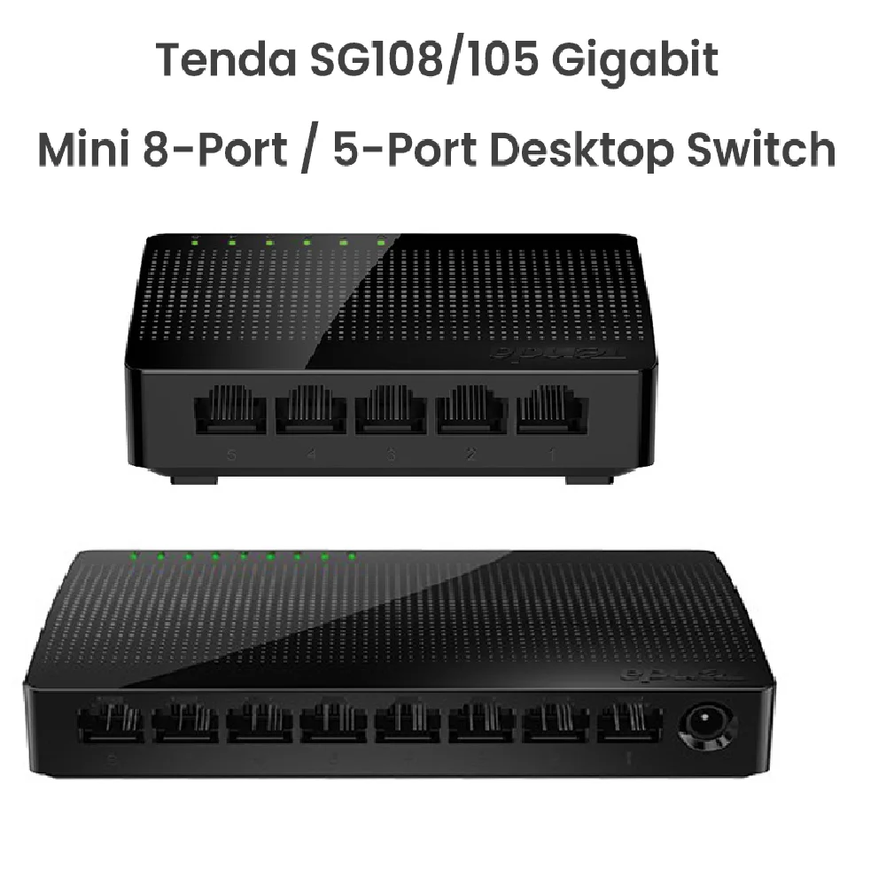 Interruptor inteligente Tenda para desktop, 5 ou 8 portas gigabit, 10x rede ethernet rápida, 100/1000mbps, full ou half duplex