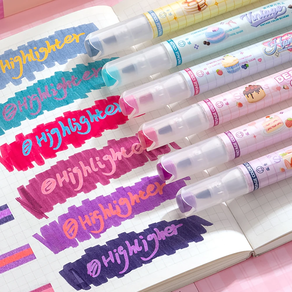 6 قطع من أقلام الفلورسنت ذات الرأس المزدوج مع ألوان متداخلة، تستخدم الطلاب سعة كبيرة لعلامة النقاط الرئيسية بقلم محمول #1