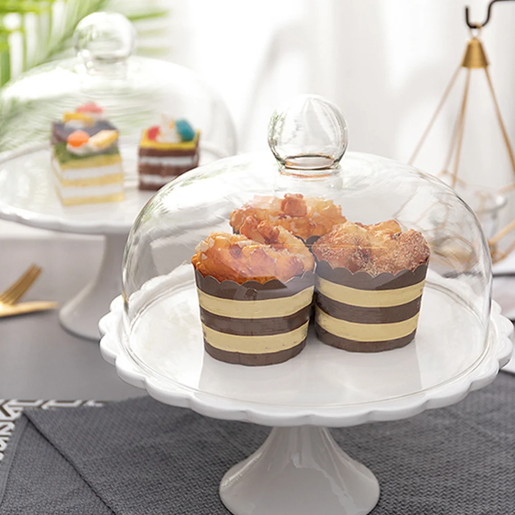 

1Pcs Dustproof Cake Display Stand Glass Ceramic Food Tray Simple Multipurpose Dessert Plate Party Pastry Serving Display