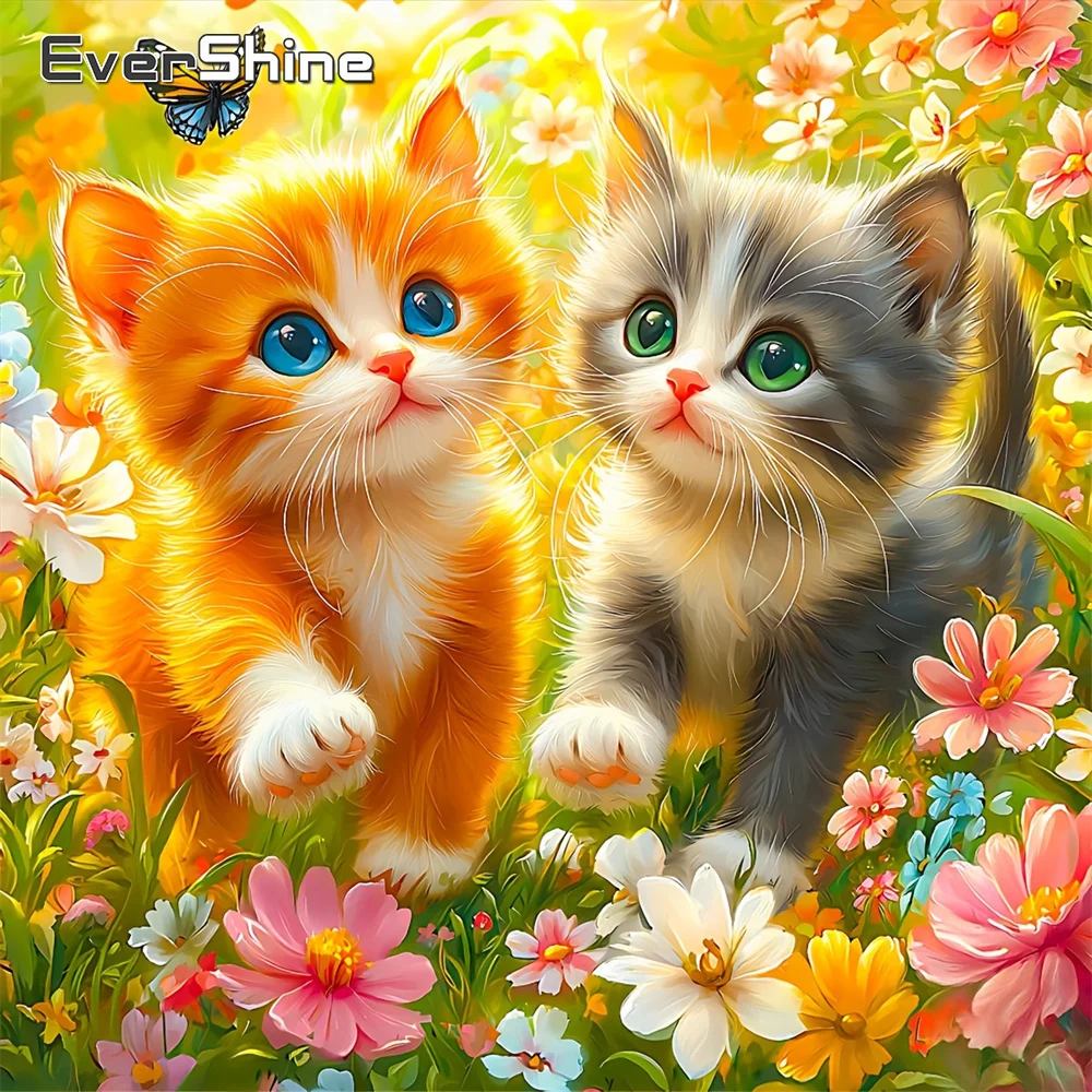 EverShine Diamant-Mosaik Katzen Vollquadrat-Drucknägel Tierbild Strass-Stickerei Gänseblümchen Bastelset Einzigartiges Kindergeschenk