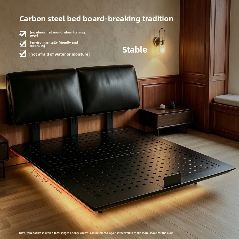 Light luxury minimalist black elephant ear suspension bed, all carbon steel bed frame, master and second sleeping