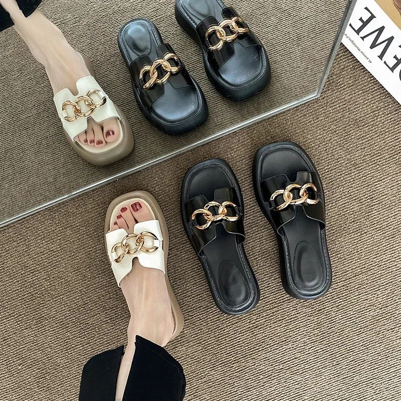 All-match Fashion Personality Thick-soled Sandals Women\'s Summer Casual Beach Shoes Thick-soled Back Empty Shoes 2024