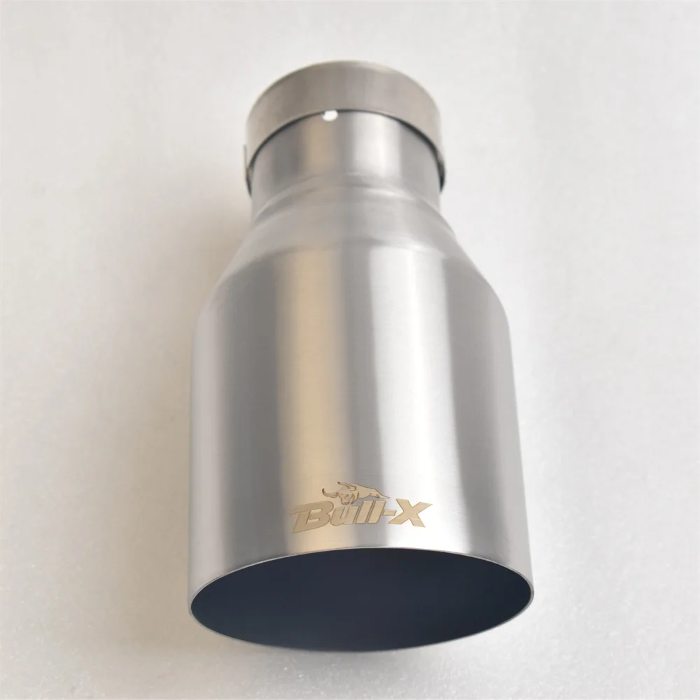 BULL-X Einzel-Auspuffblende – 304 Edelstahl, gebürstet, 51–76mm Einlass, 76/89/102/114mm Auslass, 180mm Länge – Aufsteckbar, rostbeständig – Detail 3