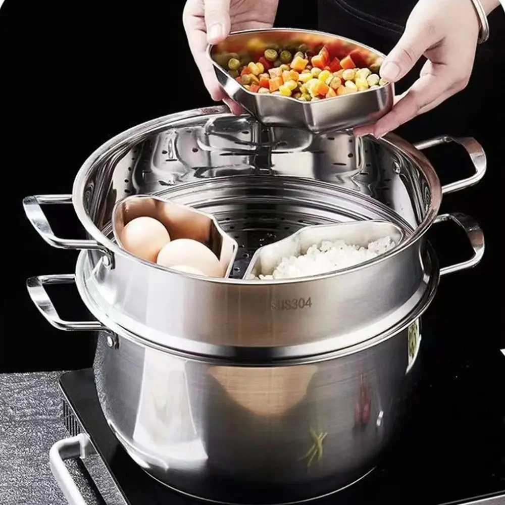 Stainless Steel Steaming Plate Fan Shaped Divided Steaming Plate Grid Household Food Steaming Bowl  Tray Kitchen Accessories