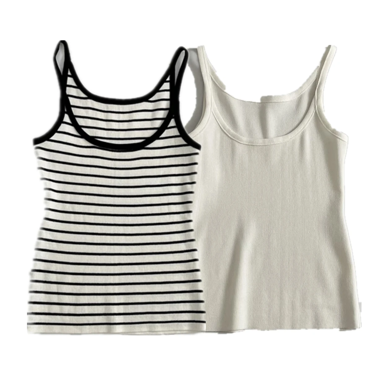 

Jenny&Dave French Lazy Knitted Striped Sleeveless T-shirt Camisole Minimalist Basic Summer T-shirt Women Tank Top