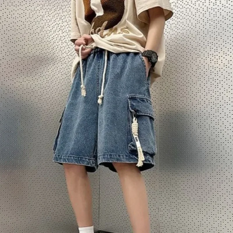 

Baggy with Pockets Wide Short Jeans Pants for Men Man Denim Shorts Loose Drawstring Trend 2025 Vintage Jorts Streetwear Xl Sale
