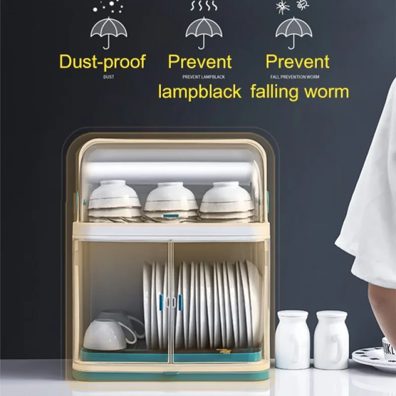 Chopsticks Organizer Kitchen Double Dish Rack with Lid for Cutlery Loading Dish Plate Drainage Shelf Plastic Dish Cabinet