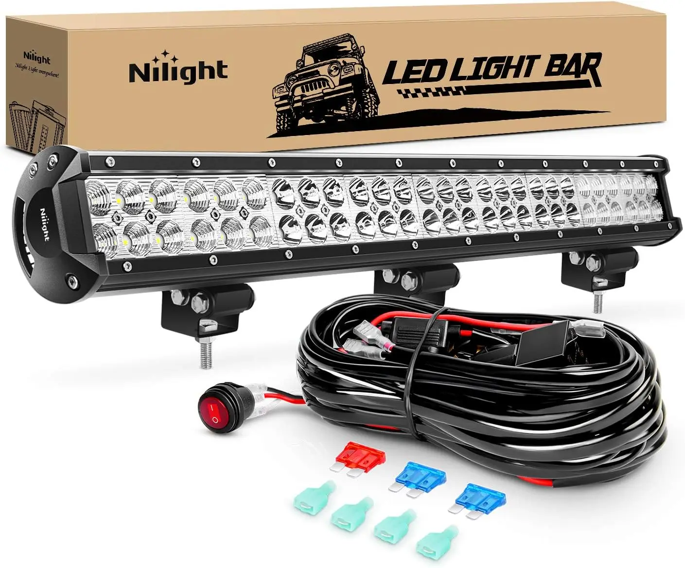 

25Inch 162W LED Light Bar Spot Flood Combo Off Road Lights with Wiring Harness Kit, 2 Years Warranty