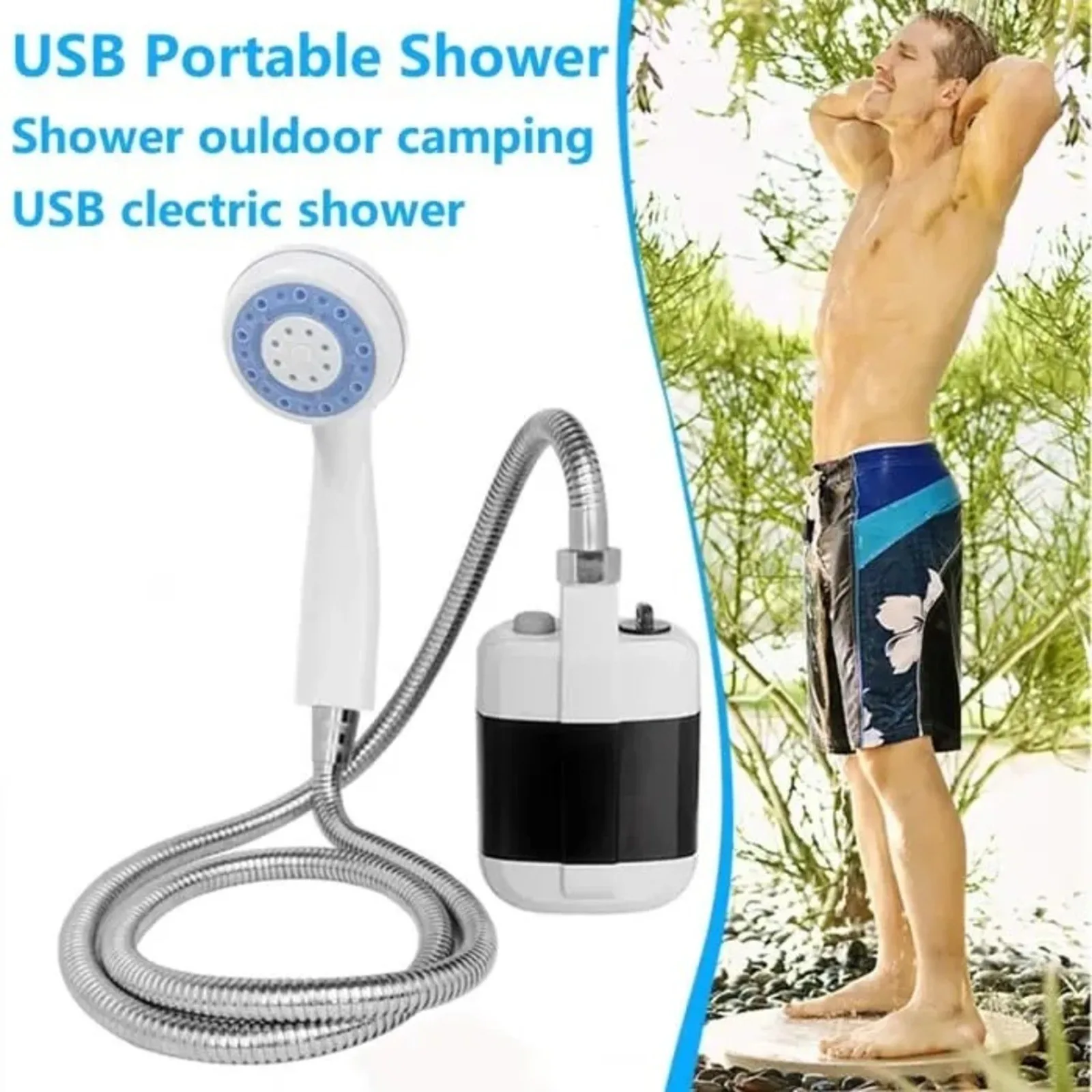 

Camping Shower Outdoor with Shower Pump Portable USB Rechargeable Electric Shower Pump for Camping Car Washing Gardening Pet