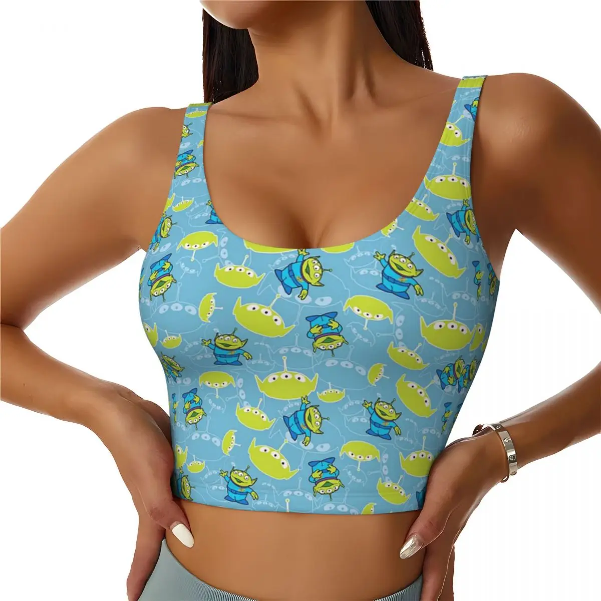 Custom Toy Story Green Aliens Workout Crop Tank Tops Women Seamless Anime Yoga Running Sports Bras