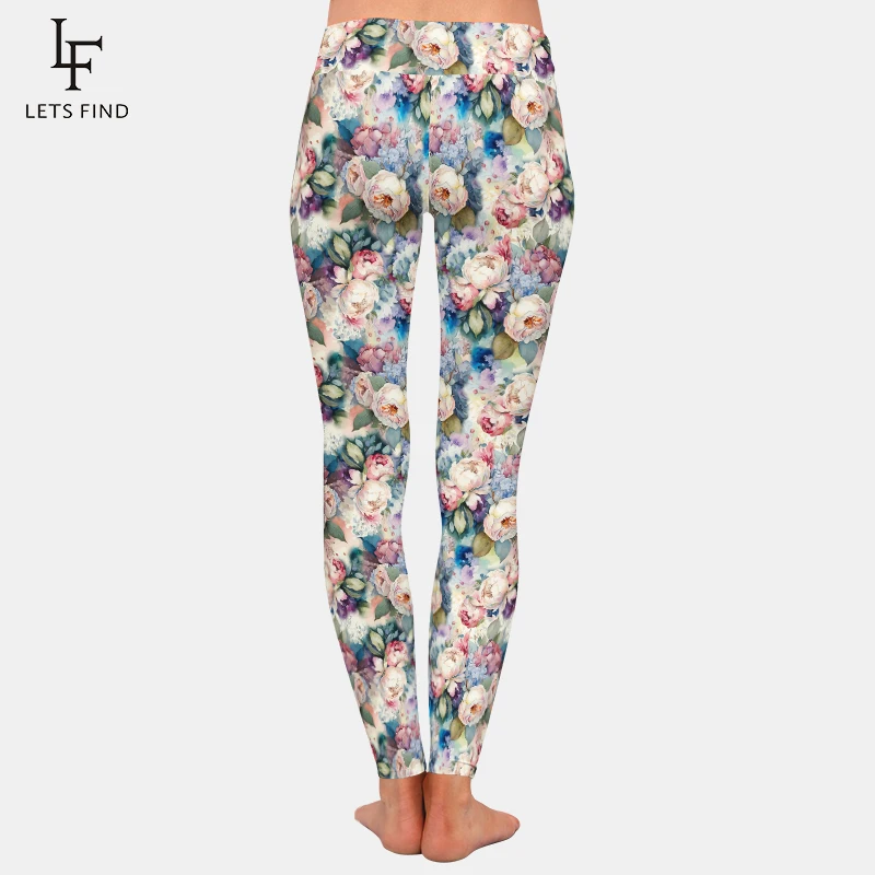 LETSFIND Fashion Women High Waist Pants 3D Colorful Abstract Flowers Bouquet Print Sexy Casual Trousers Woman\'s Leggings