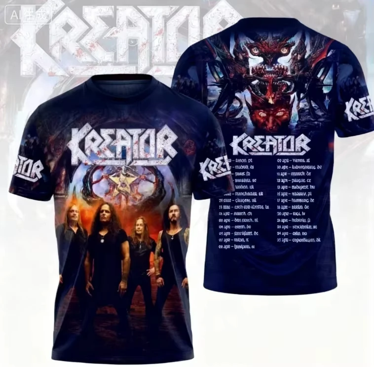2026 New Kreator Band 3D Print T-shirt Men Women Fashion Hip Hop Street Short Sleeve Tops Tees Kids Clothes Men Camisetas Hombre