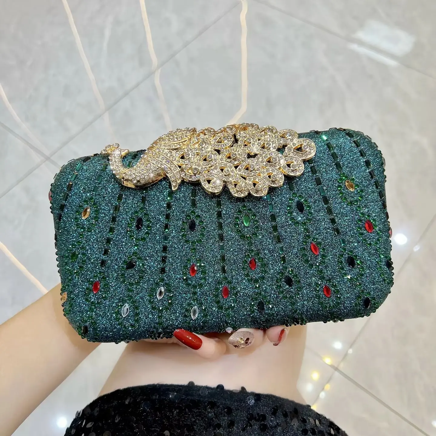 New Rhinestone Evening Clutch for Women, Peacock Crystal Banquet Bag, Luxury Crossbody & Handheld Bag for Fashion Parties