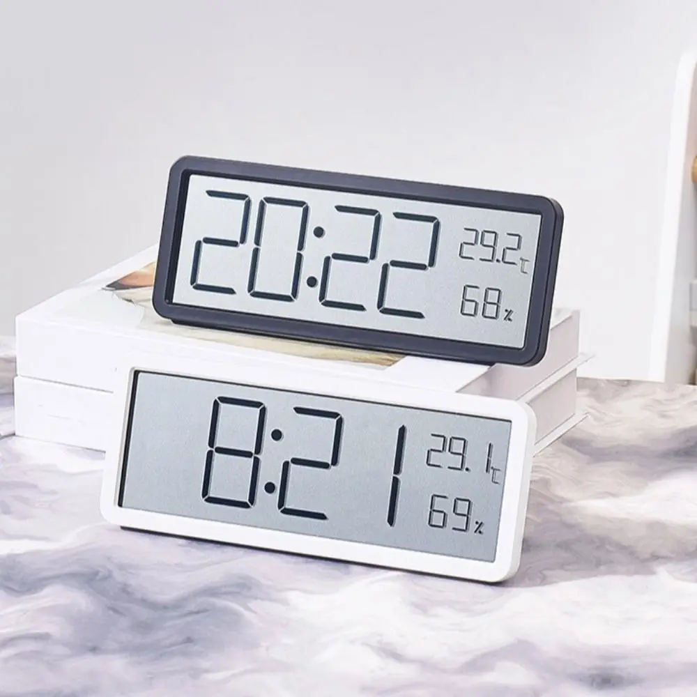 Large Screen LCD Digital Wall Clock Humidity Temperature Electronic Clock 12/24H Format Date Week Display Desktop Clock Bedroom