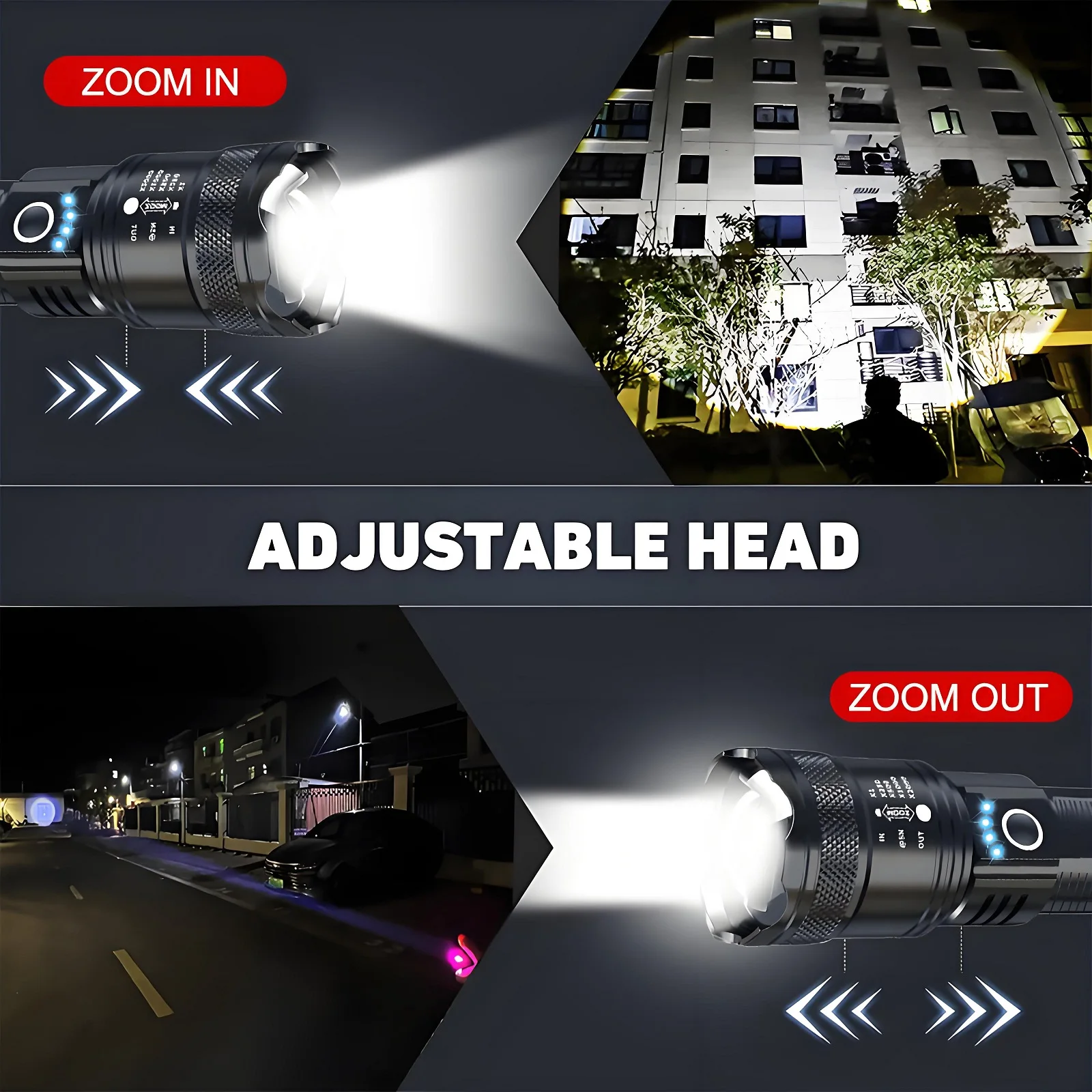 AODTOSIP New 3PC High Power Rechargable Led Flashlight 5 Lighting Mode Handheld Power Display Zoomable Tactical Torch