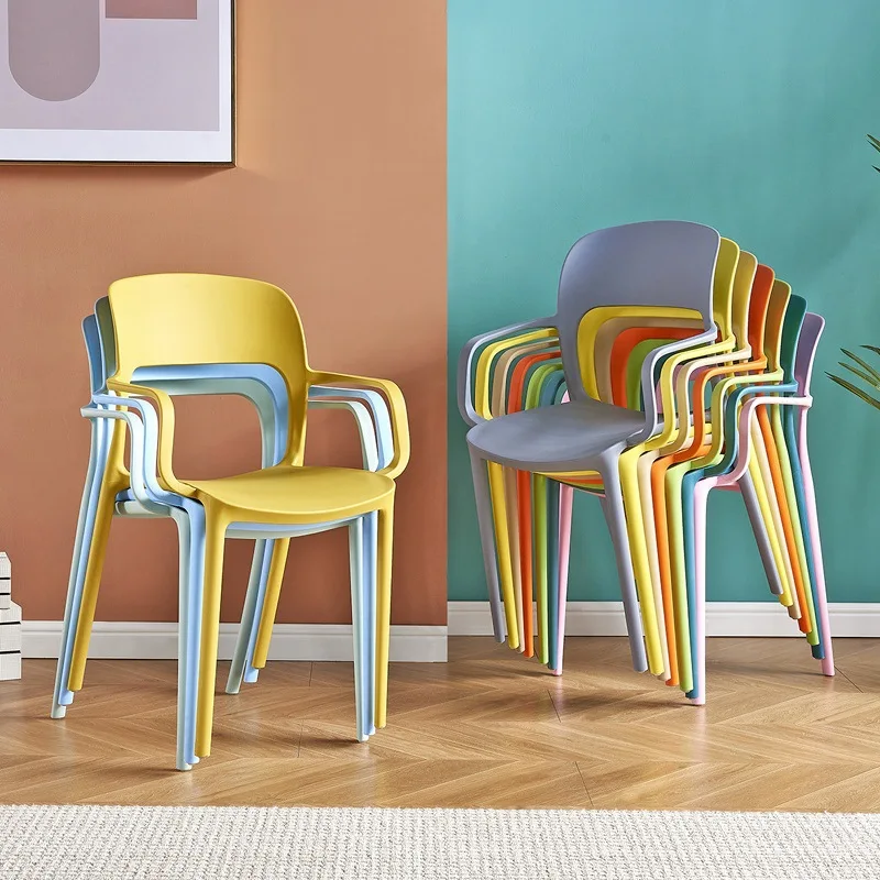 DE 1 Household Plastic Backrest Chair Living Room Stackable Stool With Armrests Dining Table And Chair