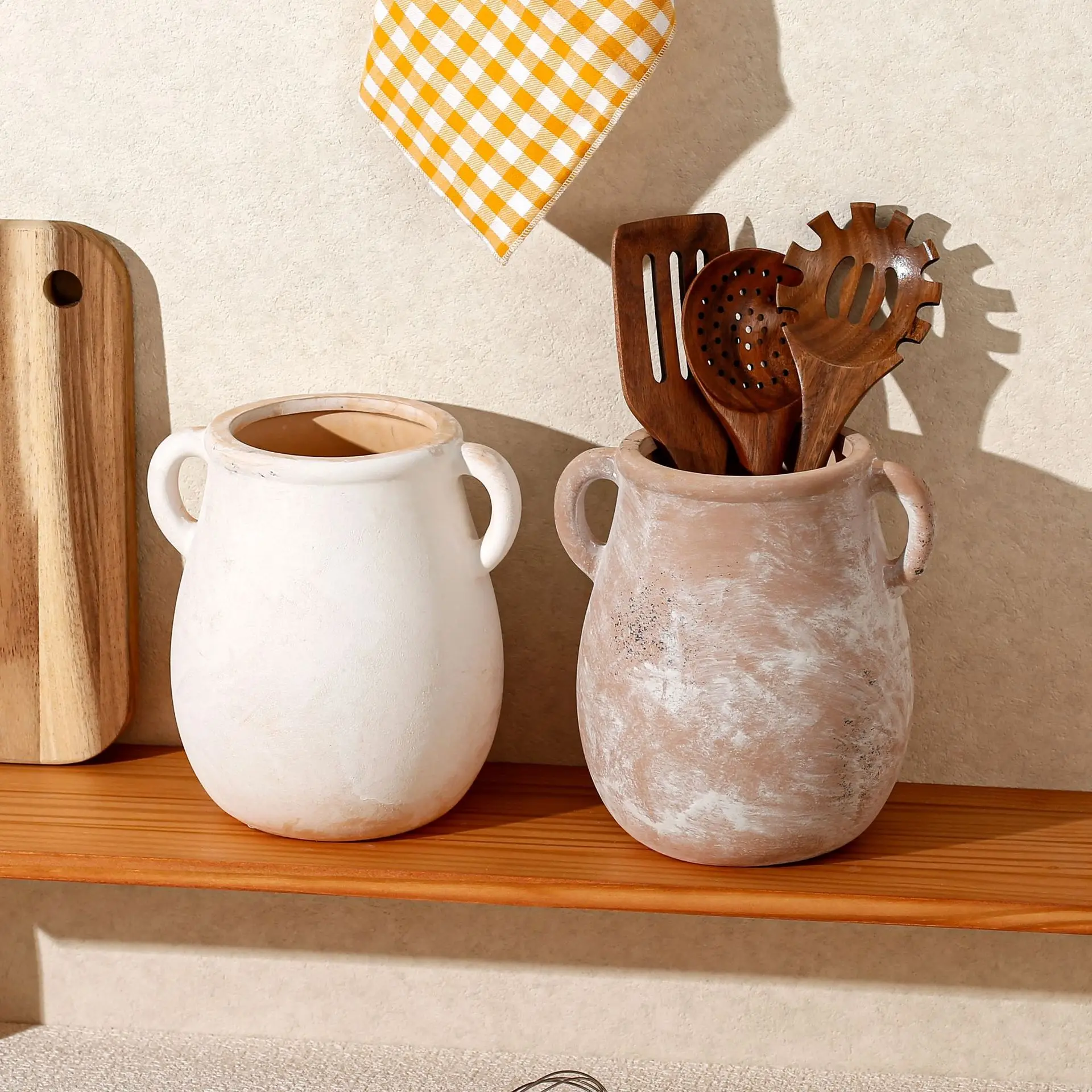 Ceramic Vase with Double Ears Storage Jar Retro Ceramic Flower Vase High Grade Ornament Home Decor Flower Arrangement Container