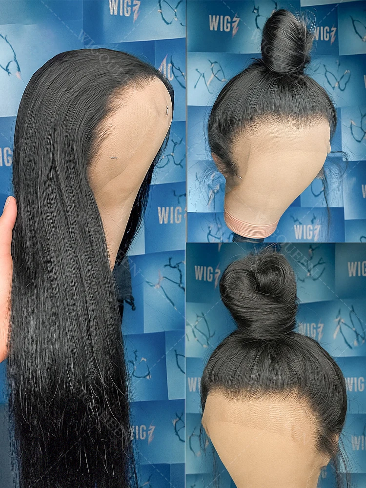 Alça invisível confortável ajuste 360 renda completa peruca sem cola longa seda reta frente do laço peruca de cabelo humano 13x4 5x5 hd peruca frontal do laço