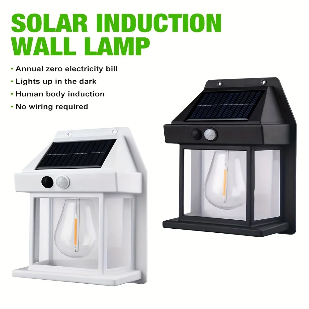 Outdoor Solar Tungsten Wall Lamp Waterproof Intelligent Induction Solar Light 3 Lighting Modes For Garden Decoration Lighting