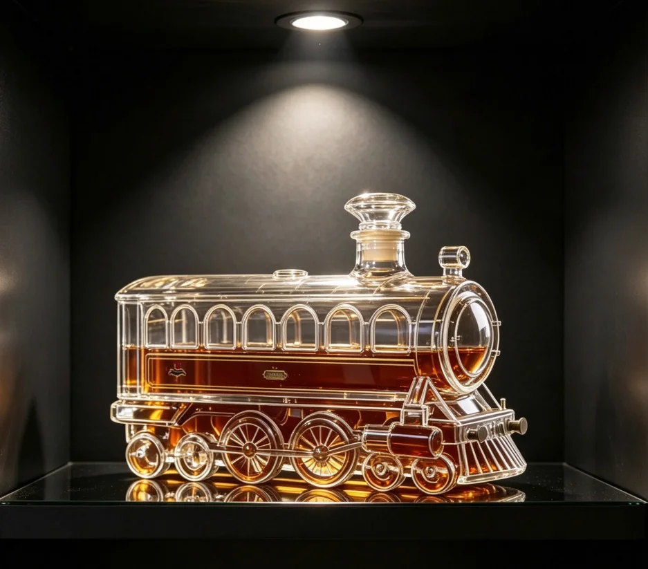 Unique Locomotive Shaped Glass Decanter Premium Wine Carafe for Whiskey Brandy Liquor Creative Home Bar Display