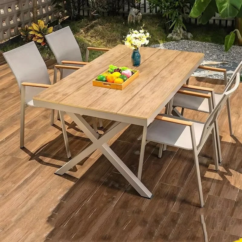 Luxury All-Weather Outdoor Plastic Wood Table and Bench Set for Garden and Patio Use