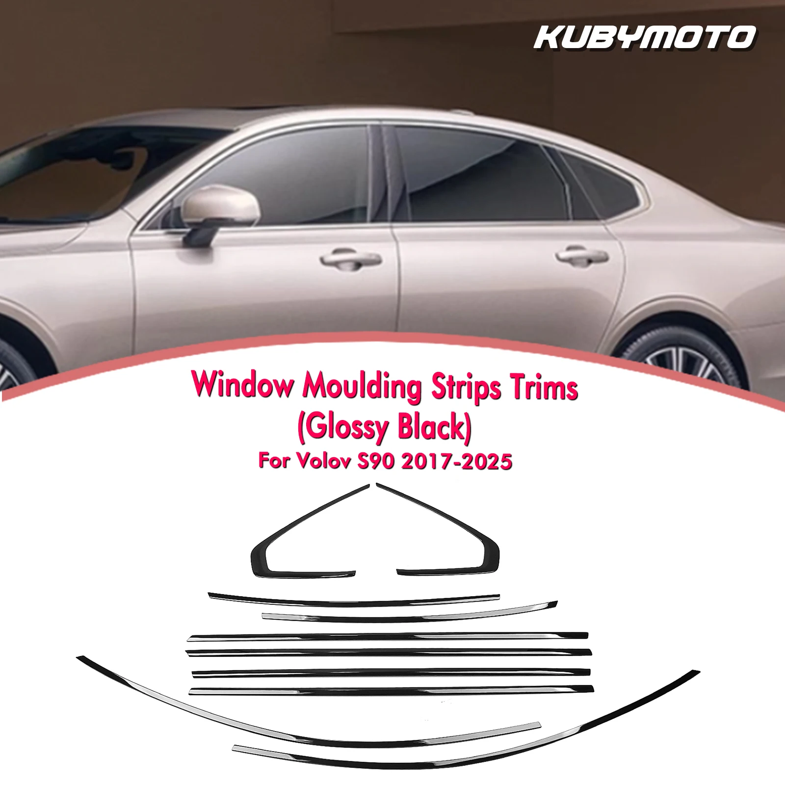 

10 шт. внешняя оконная полоса автомобиля, боковая накладка на порог для Volvo S90 2017-2025