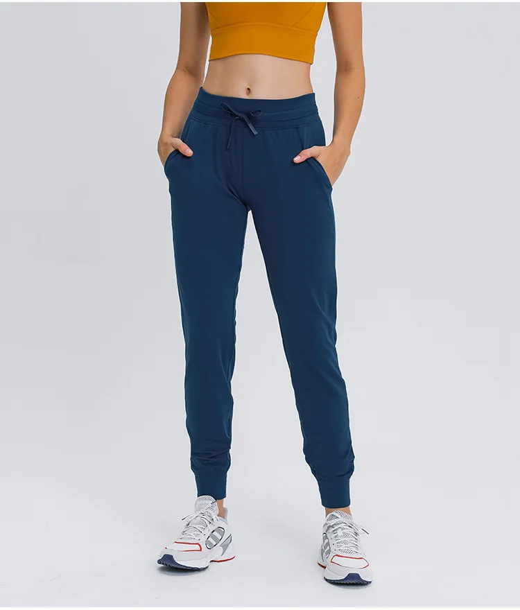 Drawstring Pants Fitness Women Sweatpants with Two Side Pockets 4-Way Stretch Leggings Lady Stretchy Pants