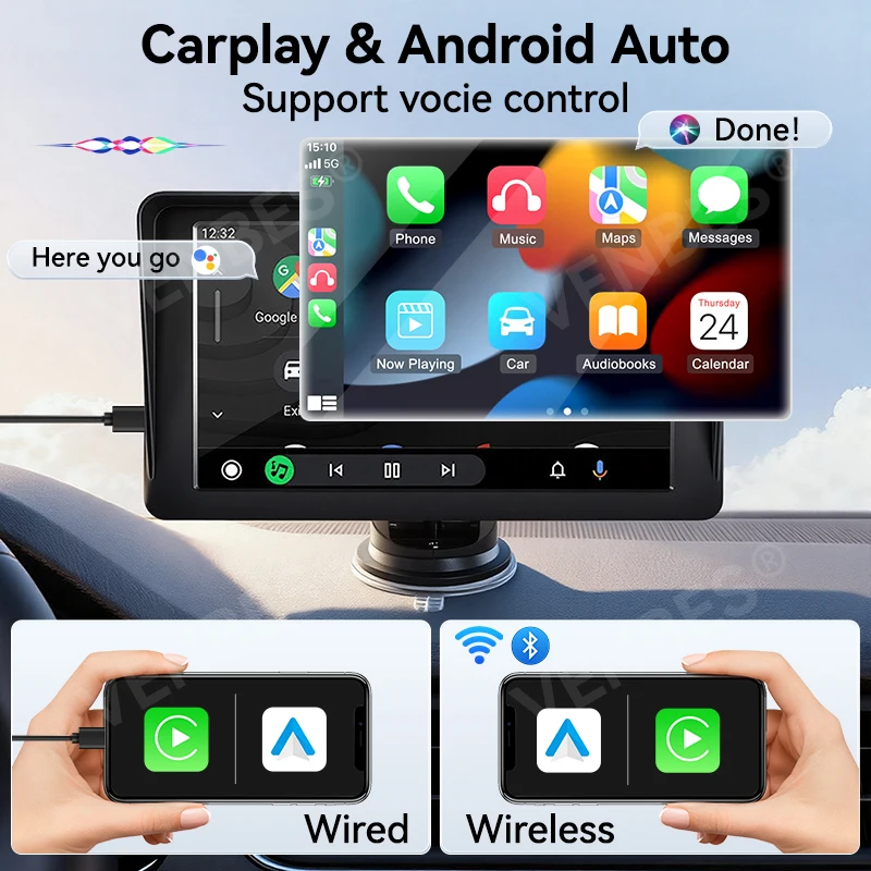 VENBES 6-inch autoradio Carplay Android Auto Mirrorlink IPS touchscreen USB WIFI FM Type-c achteruitrijcamera