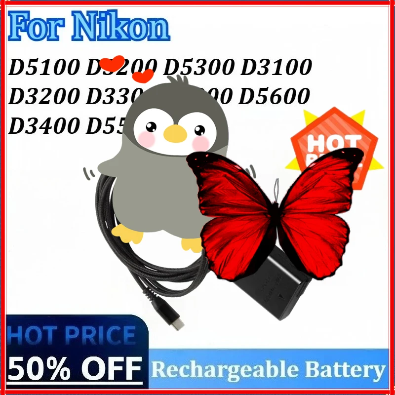 

New PD EP-5A High-Capacity Dummy Battery Power Adapter for Nikon D3100 D3400 D3500 D3200 D3300 D5100 D5200 D5500 D5600 D5300