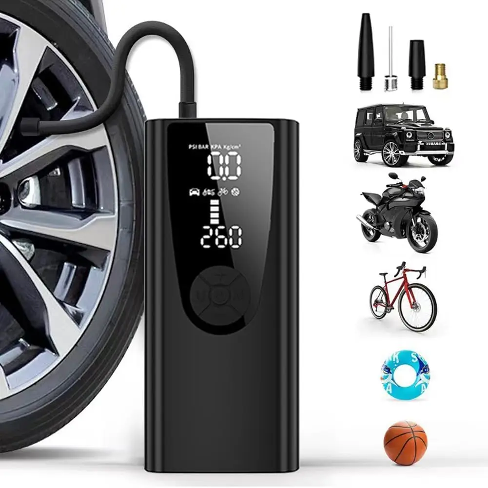 

Portable Tire Inflator with Digital Gauge, 120 PSI Air Compressor for Car, Motorcycle, Electric Bike & Bicycle - LED Light