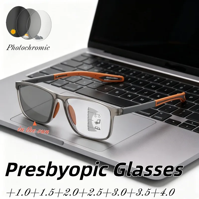 

Unisex Anti Blue Light Photochromic Presbyopic Glasses Retro Fashion Multifocal Reading Glasses HD Ultra Light Far Sight Glasses