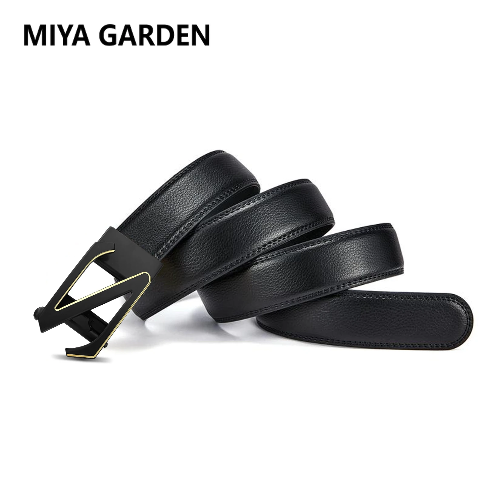 MIYA GARDEN Men's Belt Classic Flow Gold Three-dimensional Z Letter Automatic Buckle Head Men's Business Formal Occasions Belt