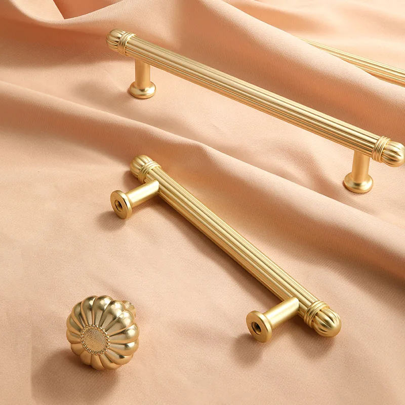 Brushed Gold Pumpkin Handles for Cabinet Wardrobe Drawer American Furniture Pull Knobs Door Bar Hardware
