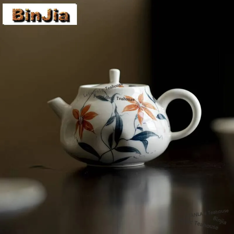 

155ml Plant Ash Handmade Teapot Household Handpainted Teapot Aesthetic Ball Hole Filter Pot Tea Maker Kettle Tea Services Gifts