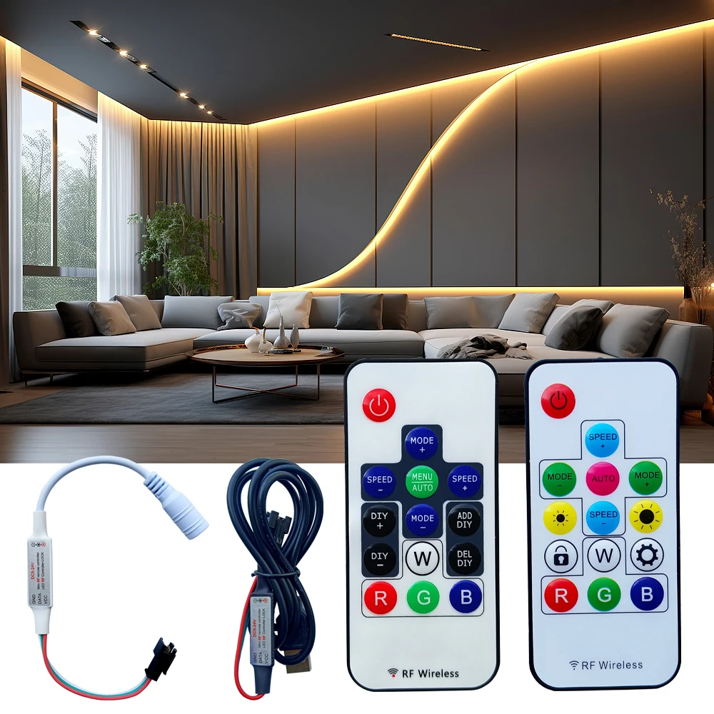 

14Keys LED Mini Controller Wireless DIY RF Remote USB/DC For WS2811 WS2812B Individually Addressable LED Strip Light 2048 Pixels