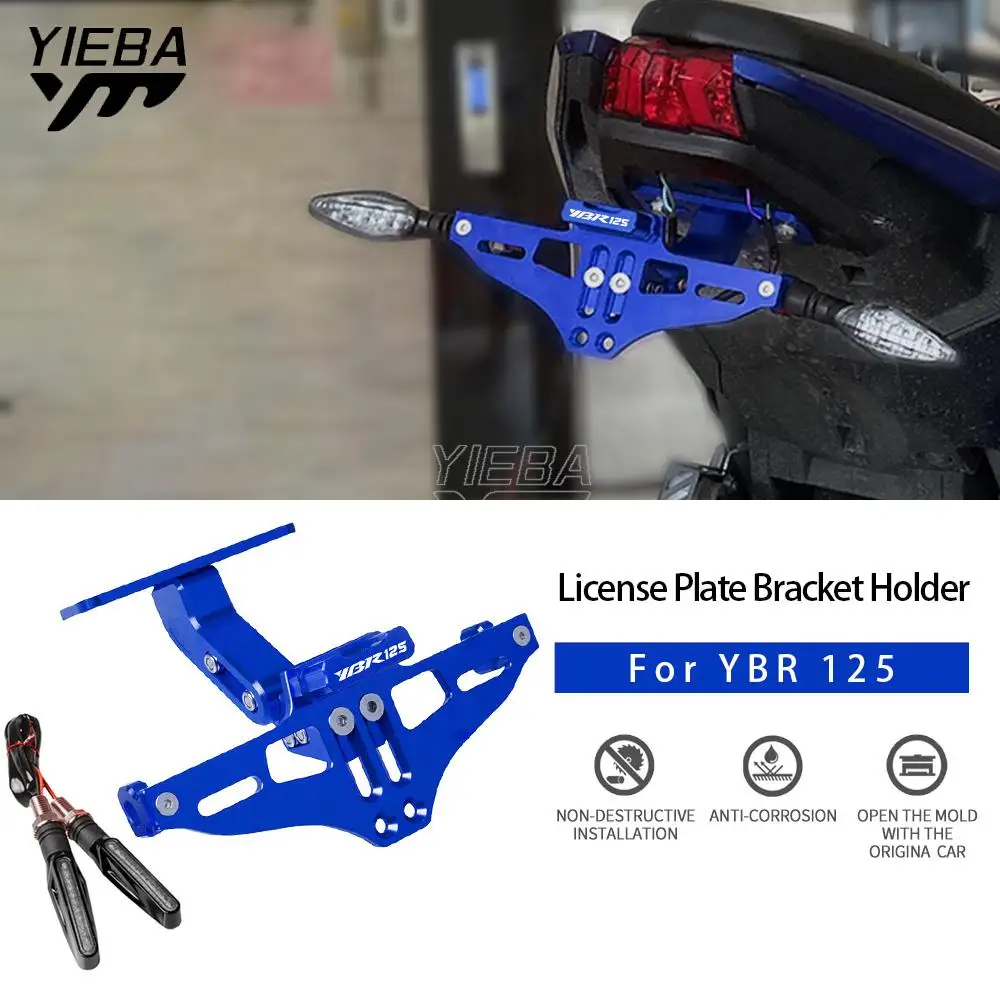 FOR YAMAHA YBR 125 YBR125 2005-2014 2013 2012 Motorcycle CNC Aluminum Rear License Plate Mount Holder With LED Light