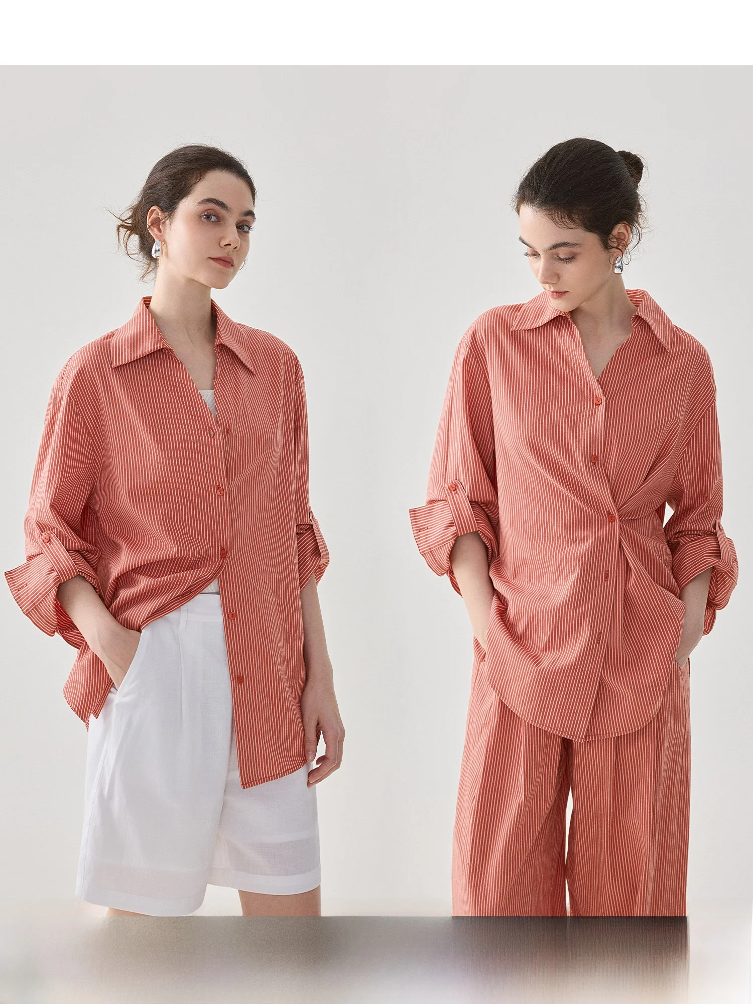 

We Design Cotton Linen Stripe irt Women's Long Sve V-Ne oulder Drape Spring New Sle Commute Set Ele Top