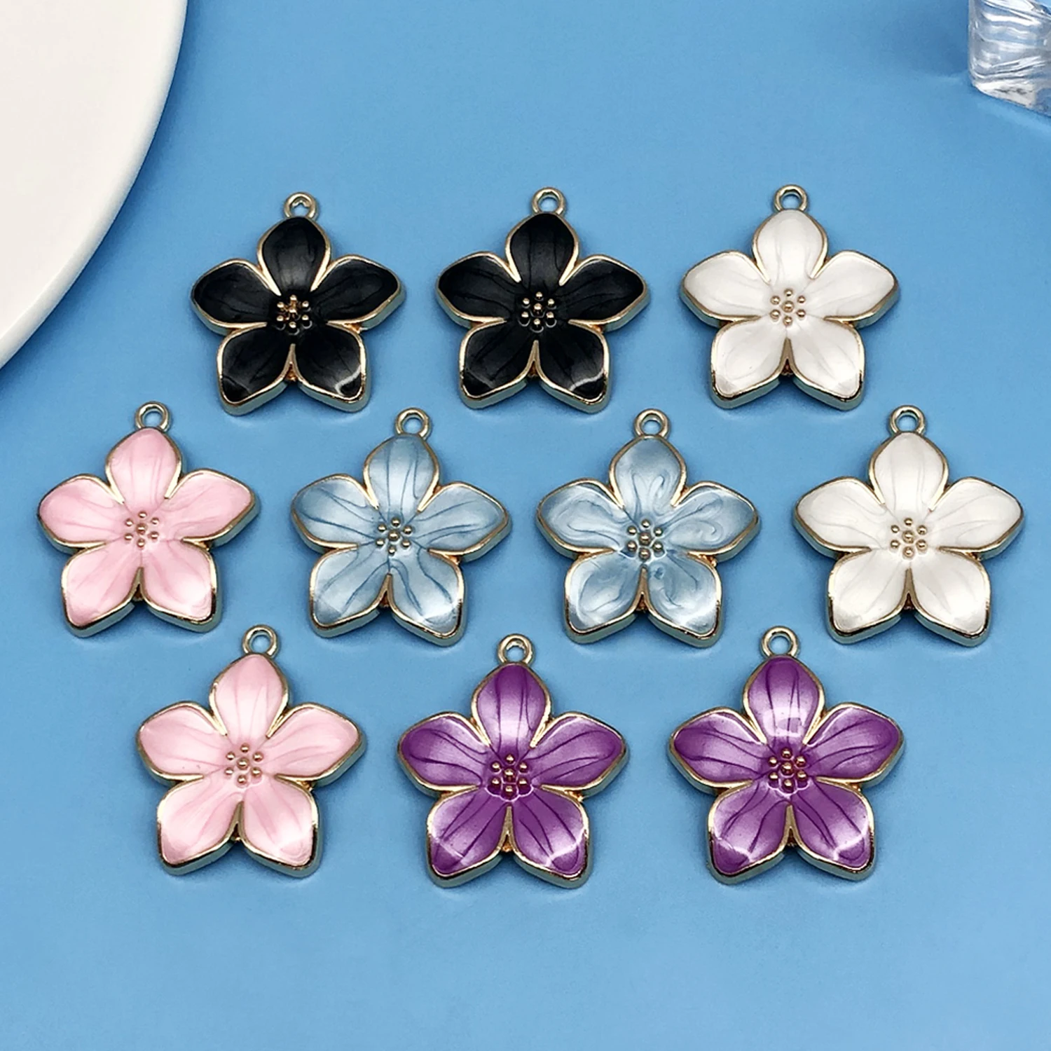 10 stücke Charme einfache Emaille Kirschblüte Anhänger Set DIY Armband Halskette Ohrringe Schmuck hand gefertigte Accessoires