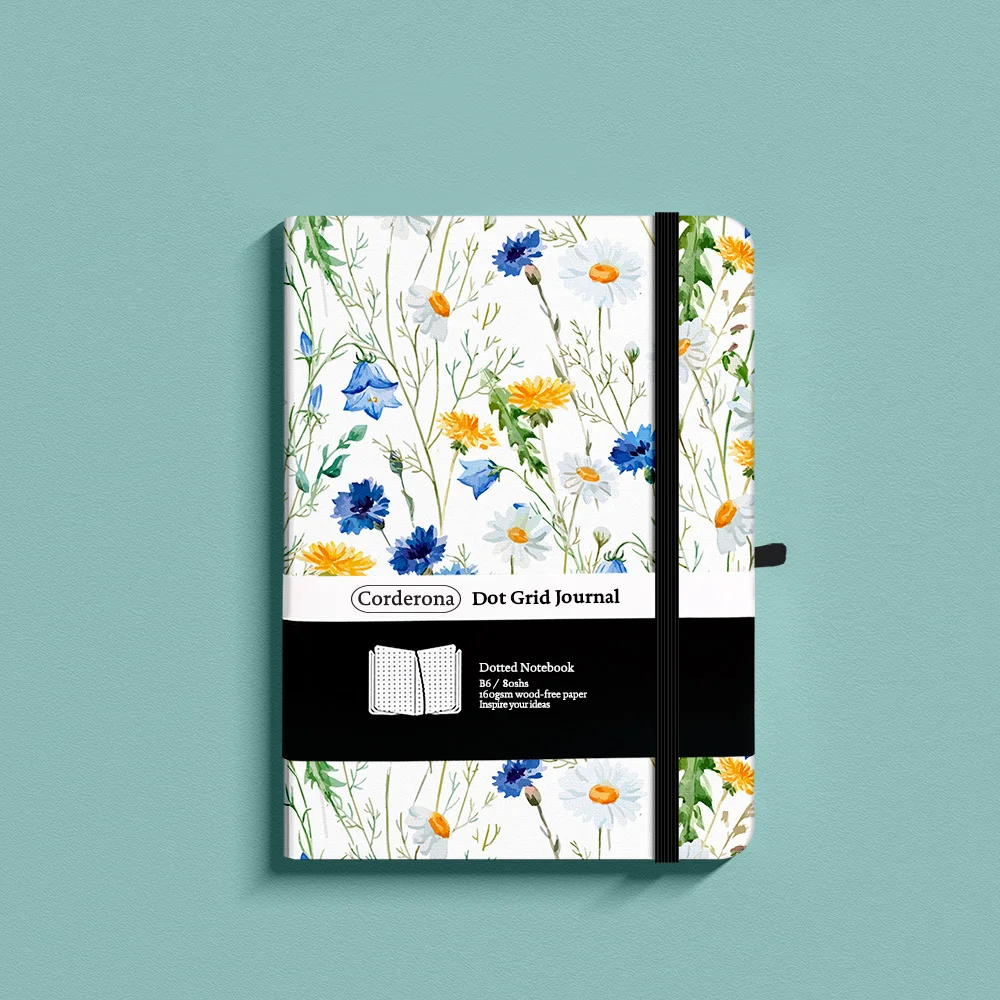 Floral Bullet Dotted Journal 160gsm Thick Paper Elastic Band A5 Hard Cover Notebook