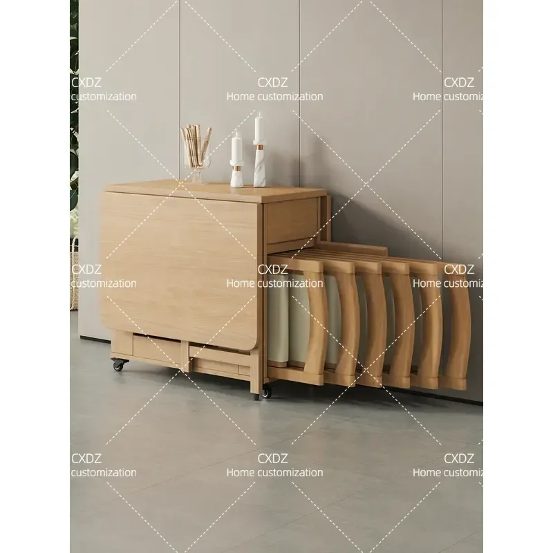 Zhiguang solid wood folding dining table small household dining table and chair set simple and modern 6-person movable