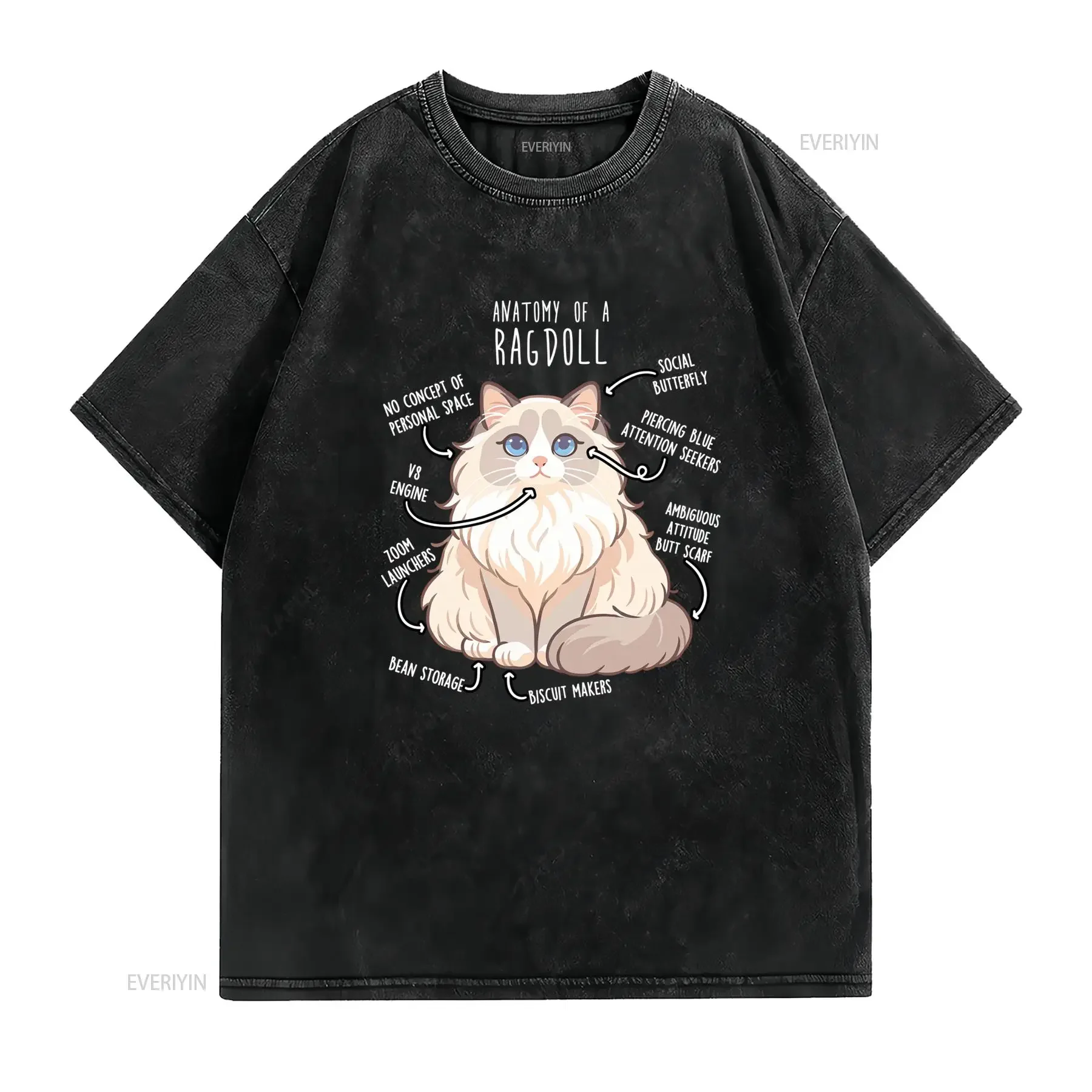 Ragdoll Cat T Shirt Grappig Liefhebber Schattig Huisdier Mama Papa Crème Tweekleurig vintage Washed Stylish Breathable Slightly