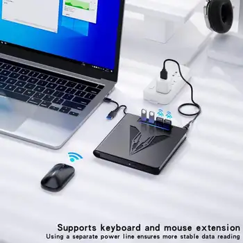 USB 3.0 Type-C CD DVD +/- RW 光碟機,配備 4 個 USB 連接埠和 2 個 SD 卡槽,相容於 Linux、Windows 和 Mac OS 筆記型電腦。 10 最佳銷售 USB DVD - №9