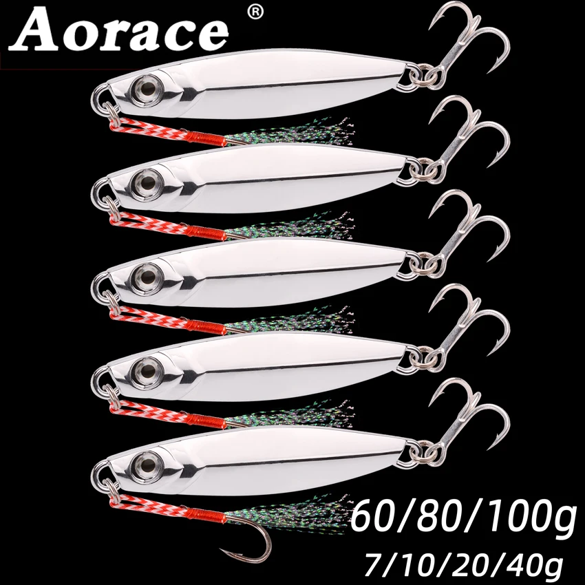 5PCS Metal Cast Jig hooks 7/10/20/30/40/60/80/100g Shore Casting Jigging Fish Sea Bass Fishing Lure Artificial Bait Tackle